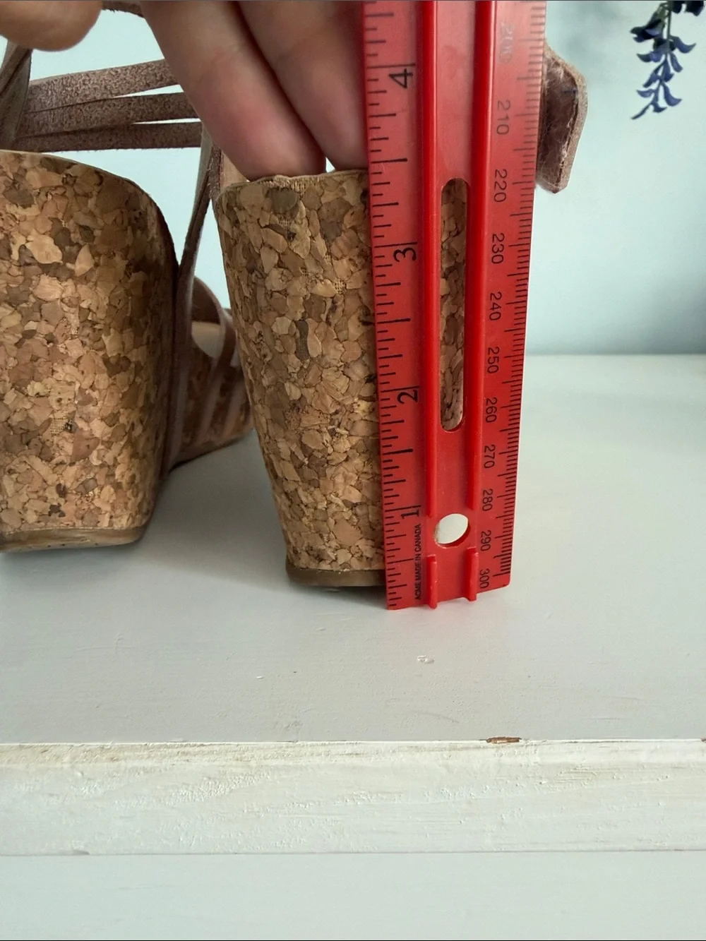 Cork Wedge Strappy Sandals in Rose Tan